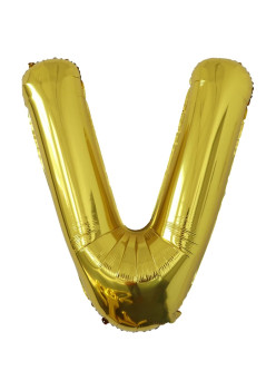 Balon Folie Metalizata Litera V, Flippy, 80 cm, Umflati cu Heliu sau Aer, Ambalaj Individual, Pai inclus, Auriu