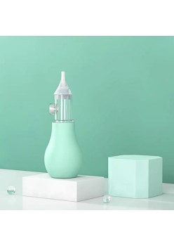 Aspirator nazal manual pentru bebelusi, anti-reflux, varf silicon, cu penseta si cutie depozitare, reutilizabil, verde