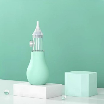 Aspirator nazal manual pentru bebelusi, anti-reflux, varf silicon, cu penseta si cutie depozitare, reutilizabil, verde
