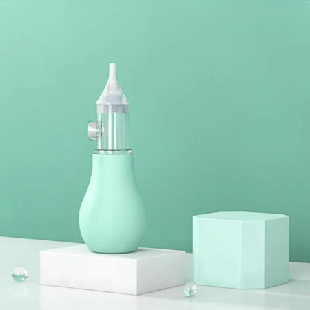 Aspirator nazal manual pentru bebelusi, anti-reflux, varf silicon, cu penseta si cutie depozitare, reutilizabil, verde