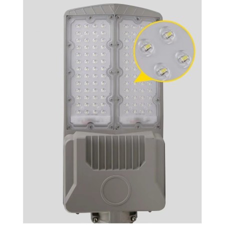 Lampa solara stradala Flippy, pentru curte sau strada, cu doua grile, finisaj mat, rezistent la apa, montare prin fixare, senzor lumina, baterie de litiu, IP65, lumina rece, putere 300W, autonomie 10 ore, 51.5 x 21 cm, gri