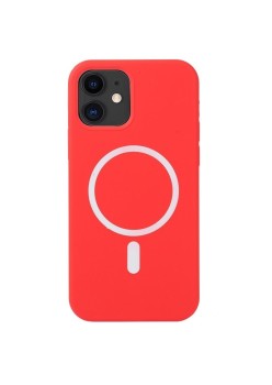Husa MagSafe liquid large hole magnetic shell pentru Apple iPhone 14 Pro Max, Full Cover, Liquid Silicone, Magnetica, Incarcare Wireless, Flippy, Rosu