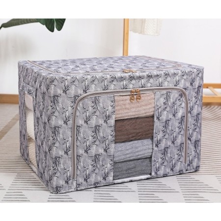 Cutie Depozitare, Flippy, 66L, din Material Textil, 50 x 40 x 33 cm, pentru Haine si Lenjerii, Model Bambus, Negru