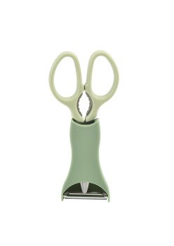 Set foarfeca pentru bucatarie Flippy, curatator legume tip suport, multifunctional, spargator nuci, material ABS si otel inoxidabil, maner ergonomic, 16.8 x 7.8 x 1 cm, verde