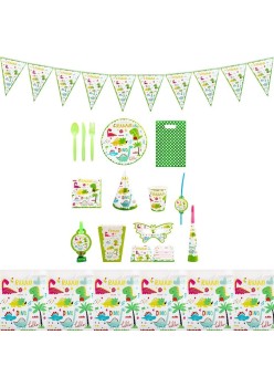 Set 16 Accesorii de Masa, Flippy, Colectia Dino Park, 136 Piese, din Carton/Plastic/Hartie, Multicolor