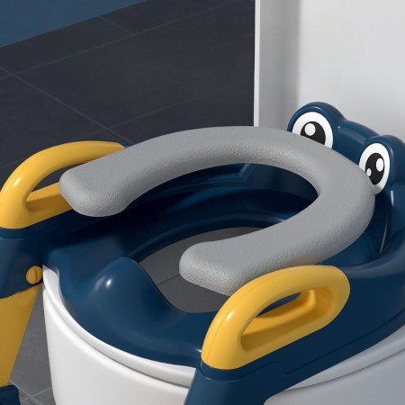 Reductor WC cu Scaunel Inaltator Copii 1-7 Ani, 2 Trepte Reglabile, Colac Moale, Pliabil, cu Spatar si Manere, Albastru-Portocaliu