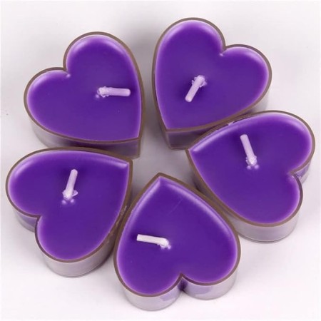 Set 9 Lumanari in Forma de Inima, Flippy, pentru Ziua Indragostitilor, Aroma de Lavanda, Ardere 3.5 h, din Parafina, 4 x 2 cm, Mov