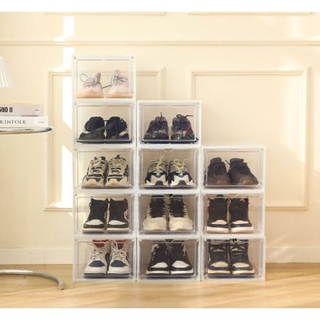 Organizator de Pantofi, Flippy, din PP+ABS, Usa Frontala Magnetica, Rezistenta la Praf, Anti-Oxidare, Utilizare Multipla, 36 x 28 x 21 cm, Transparent