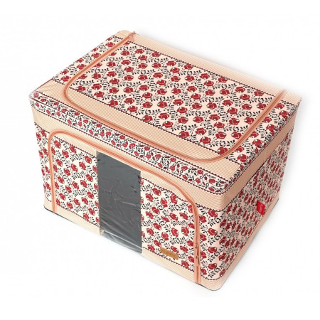 Cutie de Depozitare Pliabila cu 2 Usi de Acces si Fereastra Frontala, Fermoar Bidirectional, 66 L, Bumbac si In, 52 x 42 x 39 cm, Model Traditional 7