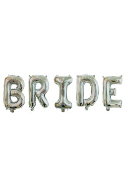 Set Baloane din Folie Metalizata, Flippy, Model Scris Bride, Litere de 40 cm, Tema Iubire, Baloane Party, Ambalaj Individual, Pai Inclus, Umflare cu Aer sau Heliu, Argintiu
