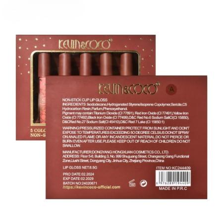 Set Rujuri Lichide "Be Mine" – 5 Culori Lucioase, Rezistente la Transfer, Finish Catifelat, Cadou Elegant, 14.4 x 10.9 cm