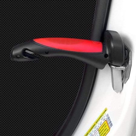 Maner Auto 4 in 1, Flippy, Kit de Siguranta, Maner, LED, Cutter, Ciocan, din ABS si Aluminiu, 18 x 7 cm, Rosu/Negru