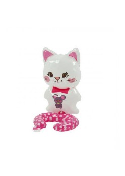 Balon din Folie Metalizata, Flippy, Figurine Animalute, Tip Bratara, Model Pisica, 13 x 35 cm, Ambalaj Individual, Pai Inclus, Umflare cu Aer sau Heliu, Alb