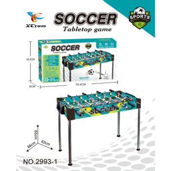 Masa de fotbal cu teren  Flippy, 8 manere, cu Tablou Scor, din Metal, Lemn si ABS, 78.5x9x40.5 cm, cu Picioare Inalte, Design Albastru, pentru copii/adulti