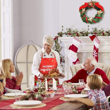 Sort de Bucatarie Merry Christmas, Decorativ, Tema de Craciun, 50 x 70 cm, Poliester, Rosu