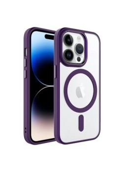 Husa MagSafe pentru Apple iPhone 14 Pro Max, Full Cover, Frosted Acrylic Color Big Hole, Magnetica, Incarcare Wireless, Flippy, Mov