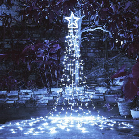 Instalatie de Craciun Tip Perdea Luminoasa cu Stea Luminoasa, 350 LED-uri, conectare la retea, lumina calda, Tree Dazzler