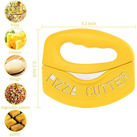 Cutit pentru taiat pizza Flippy, cu protectie din silicon pentru lama, inox, 15.5 cm, galben