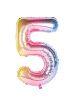Balon din Folie Metalizata Gradient Flippy, Figurina Cifra, Tema Aniversare 100 cm, Ambalaj Individual, Pai inclus, Umflare cu Aer sau Heliu, Multicolor, Cifra 5