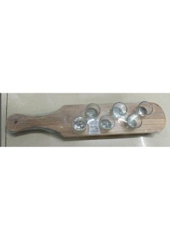 Set 6 Pahare Shot din Sticla Flippy, cu Suport din Lemn, Design Rustic, 41 x 8.5 x 6 cm, Model 2, Maro