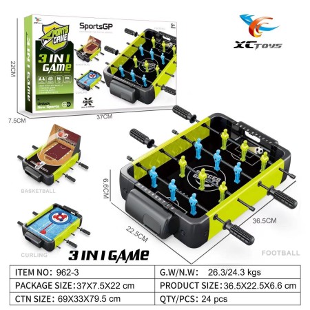 Masa de fotbal cu teren  Flippy, 4 manere, cu Tablou Scor, din Metal, Lemn si ABS, 37x7.5x22 cm, Design Verde, pentru copii/adulti