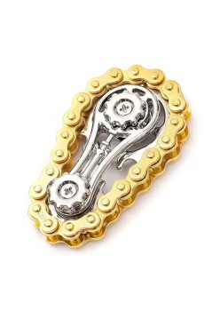 Jucarie Fidget Spinner Premium Anti Stres, Flippy, Giroscop din Aliaj, Jucarie din Metal de decompresie, forma Lant de Angrenaj de Bicicleta, 6 x 3.5 cm, Auriu