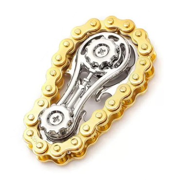Jucarie Fidget Spinner Premium Anti Stres, Flippy, Giroscop din Aliaj, Jucarie din Metal de decompresie, forma Lant de Angrenaj de Bicicleta, 6 x 3.5 cm, Auriu