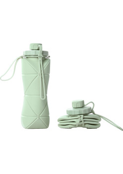 Sticla de apa pliabila Flippy, din silicon,reutilizabila, rezistenta la temepreturi ridiate, usor de depozitat si carat, 22 x 7.8 cm, 600 ml, verde