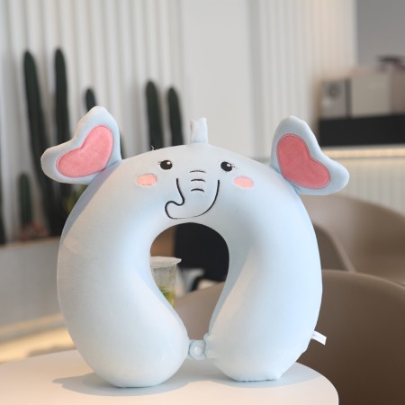 Pernă Ergonomică TravelElephant, Suport Anatomic pentru Gât și Cap, Spumă cu Memorie, 30x30 cm, Prindere cu Capse, Albastru