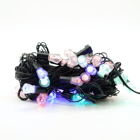 Instalatie de Craciun RGRB Liniara, Model Diamante,10 m din care 1 m Prelungitor 220V, 40 LED, Interconectabila, Fir Negru, multicolor