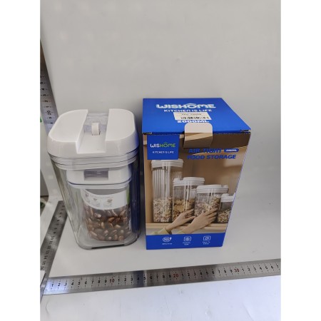 Cutii de Depozitare Alimente, Flippy, Set din 2 Cutii de tip Container, 0.8L-10x15.5 cm, 2L-12.5x12.5x21.5 cm, Recipiente pentru Cereale in Bucatarie,  Transparente cu Capac Alb