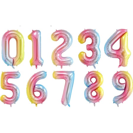 Balon din Folie Metalizata Gradient Flippy, Figurina Cifra, Tema Aniversare 100 cm, Ambalaj Individual, Pai inclus, Umflare cu Aer sau Heliu, Multicolor, Cifra 3