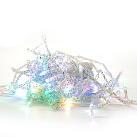 Instalatie Craciun Tip Franjuri/Turturi, 8 Jocuri de Lumini, Interconectabila, 4 m, 120 LED-uri, Prelungitor 1.5 m, Fir transparent, Multicolor
