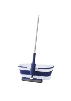 Set Mop cu Galeata Pliabila, Albastru, 32 cm, Maner Telescopic 140 cm, Stoarcere Eficienta, cu Roti