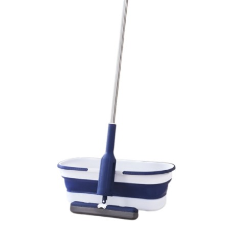 Set Mop cu Galeata Pliabila, Albastru, 32 cm, Maner Telescopic 140 cm, Stoarcere Eficienta, cu Roti