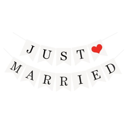 Banner Decorativ, Flippy, Model Just Married, Tematica Nunta, Alb-Negru