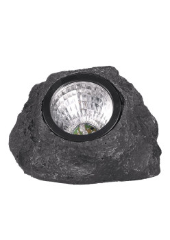 Lampa solara LED decorativa pentru gradina Flippy, imitatie piatra, lumina puternica 4 LED-uri, 12 x 15 cm, material ABS, baterie Ni-MH, 600 mAh, panou solar 2V, lumina alb rece, gri
