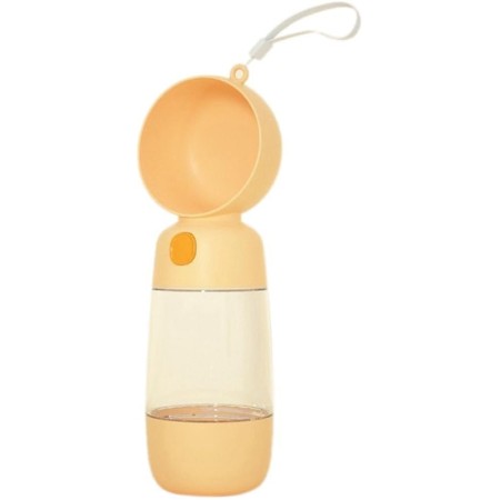 Sticla Animale, Flippy, Portabila, pentru Hrana si Apa, din ABS, 400 ml/182 ml, 25.5 x 8 x 9 cm, Galben