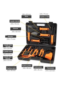 Set 12 Unelte Grădină cu Geantă de Depozitare, Accesorii din Oțel Inoxidabil, 37x27 cm, Mânere Portocalii