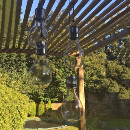 Lampa Solara LED Decorativa sub forma de Bulb, pentru exterior, suspendata, IP65, Ultron Transparent, lumina calda, Flippy