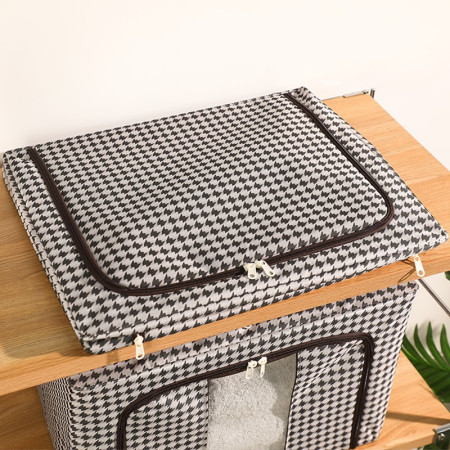 Cutie de Depozitare Pliabilă Premium, 66L, Textil, Cadru Metalic, Fermoar Bidirecțional, Fereastră Transparentă, Design Zebră, Alb-Negru, 50x40x33 cm