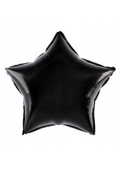 Balon din Folie Metalizata, Flippy, Figurina Stea, Model Simplu, Tematica Aniversare, 40 cm, Ambalaj Individual, Pai Inclus, Umflare cu Aer sau Heliu, Negru