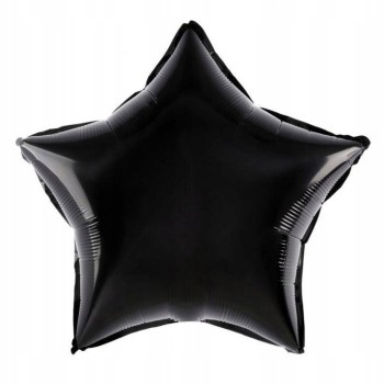 Balon din Folie Metalizata, Flippy, Figurina Stea, Model Simplu, Tematica Aniversare, 40 cm, Ambalaj Individual, Pai Inclus, Umflare cu Aer sau Heliu, Negru