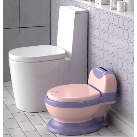 Olita Copii Tip WC, 1-8 Ani, Colac Moale PVC, Cutie Depozitare, Compartiment Detasabil, Antialunecare, Roz-Mov, 34x32x19 cm