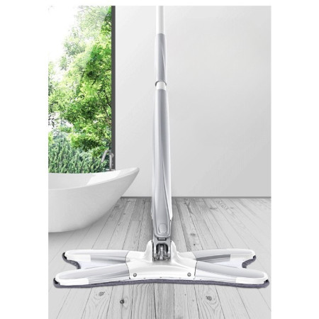 Set Mop Plat + Galeata, Flippy, cu Sistem de Stoargere, Lungime Telescopica 140 cm, Argintiu/Galben