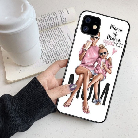Husa protectie,Flippy, compatibila cu Apple iPhone 12 Glass print Mama of Drama Multicolor