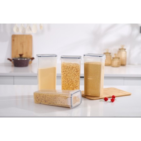 Set 4 cutii de depozitare alimente, condimente, diferite dimensiuni, Flippy, Transparente-Albe