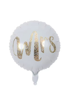 Balon din Folie Metalizata, Flippy, Figurina Cerc, Model MRS, Tematica Nunta, 45 cm, Ambalaj Individual, Pai Inclus, Umflare cu Aer sau Heliu, Alb