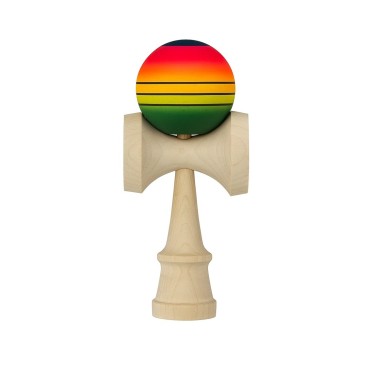 Jucarie Interactiva Kendama, Flippy, din Lemn, 18 cm, Joc de Indemanare pentru Copii si Adulti, Model Gradient 4, Rosu/Galben/Verde