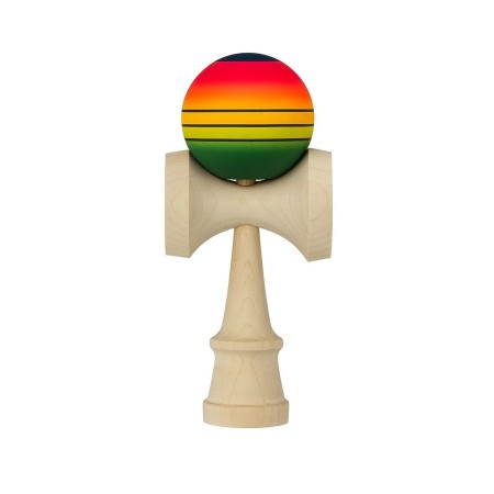 Jucarie Interactiva Kendama, Flippy, din Lemn, 18 cm, Joc de Indemanare pentru Copii si Adulti, Model Gradient 4, Rosu/Galben/Verde